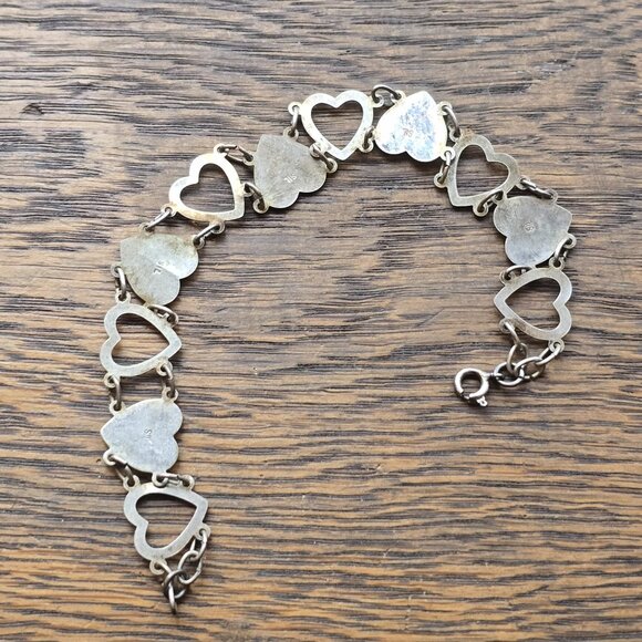 Vintage 1970s sterling silver Starburst Heart-link bracelet - Picture 3 of 6